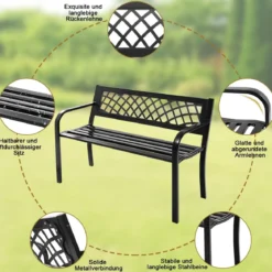 Gartenbank Parkbank Balkon Sitzbank Schwarz 117 x 51 x 76 cm