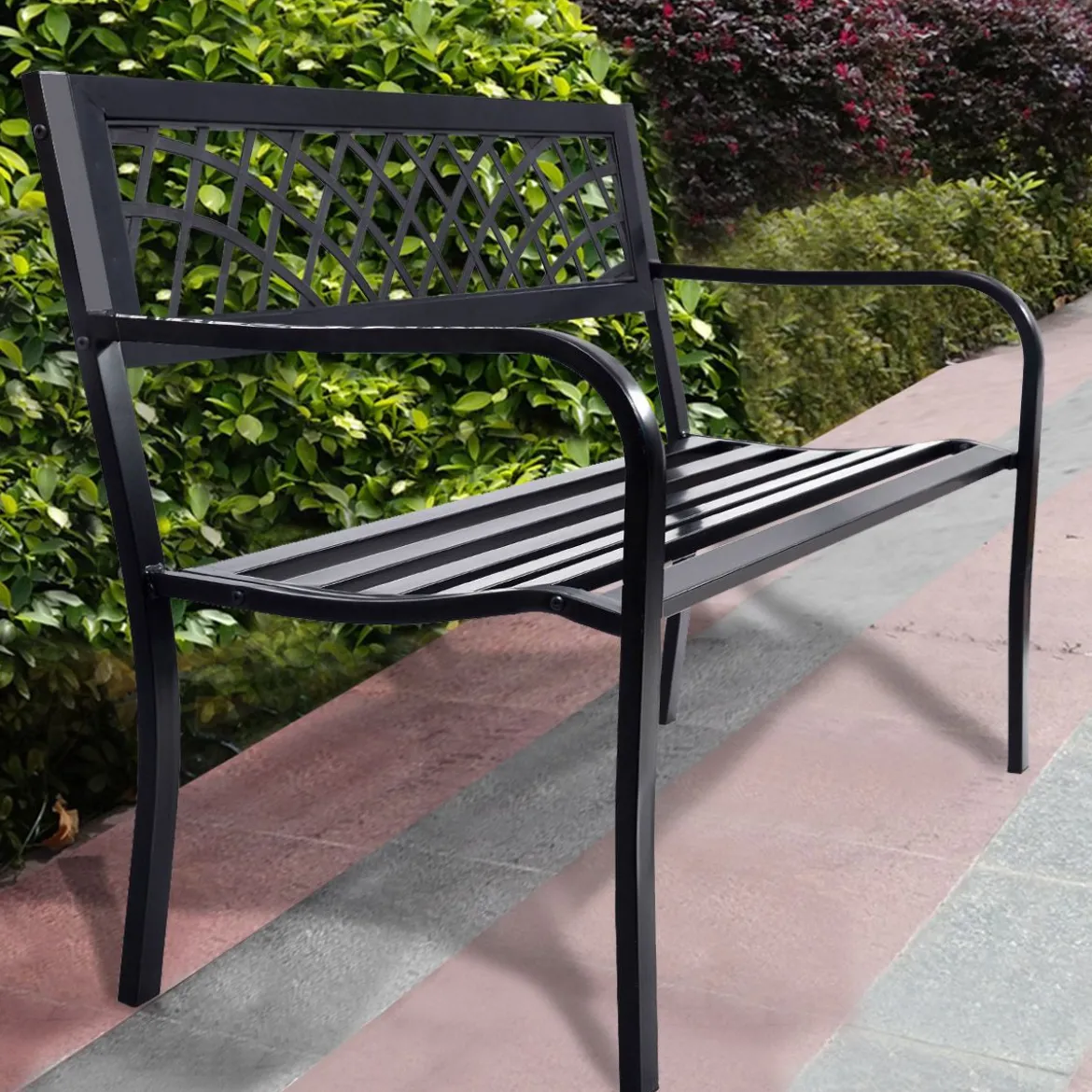 Gartenbank Parkbank Balkon Sitzbank Schwarz 117 x 51 x 76 cm