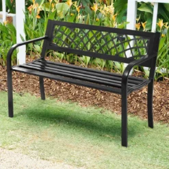 Gartenbank Parkbank Balkon Sitzbank Schwarz 117 x 51 x 76 cm