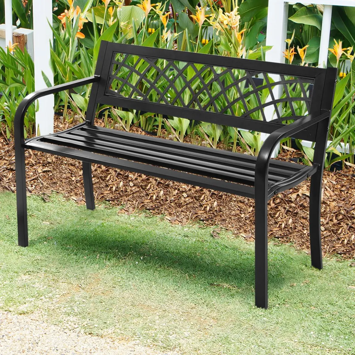Gartenbank Parkbank Balkon Sitzbank Schwarz 117 x 51 x 76 cm