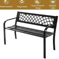 Gartenbank Parkbank Balkon Sitzbank Schwarz 117 x 51 x 76 cm
