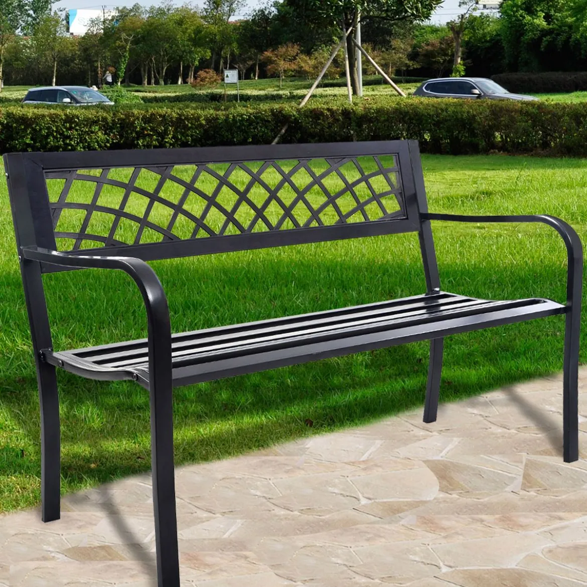 Gartenbank Parkbank Balkon Sitzbank Schwarz 117 x 51 x 76 cm