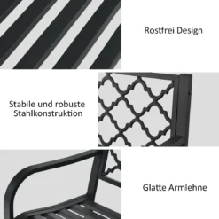 Gartenbank Parkbank mit Armlehnen & Rückenlehne Sitzbank Eisenbank 128 x 52 x 89 cm Schwarz