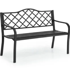 Gartenbank Parkbank mit Armlehnen & Rückenlehne Sitzbank Eisenbank 128 x 52 x 89 cm Schwarz