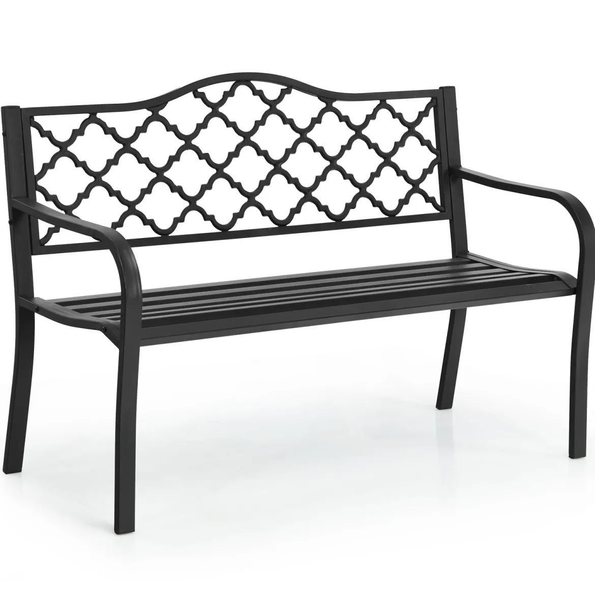 Gartenbank Parkbank mit Armlehnen & Rückenlehne Sitzbank Eisenbank 128 x 52 x 89 cm Schwarz