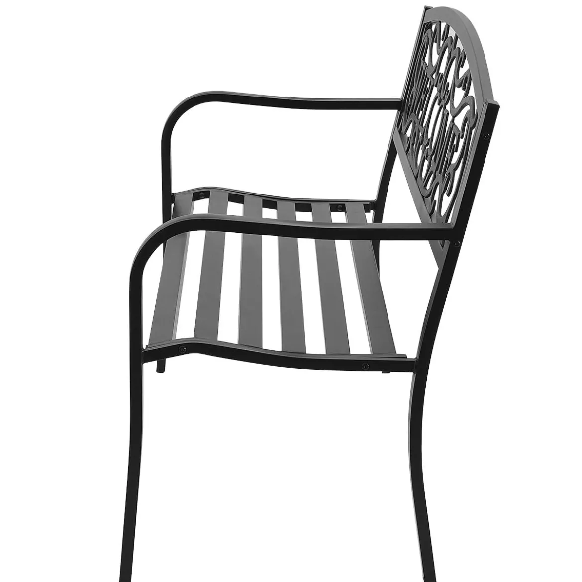 Gartenbank Parkbank mit WELCOME 3 Sitzer Metallbank GusseisenEisenbank Stahlrahmen 127 x 63,5 x 89 cm Schwarz