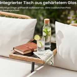Gartenbank Polyrattan mit Kissen 2-Sitzer Balkonbank mit Hartglastisch Sitzbank 137x64x84 cm
