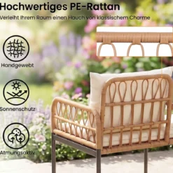Gartenbank Polyrattan mit Kissen 2-Sitzer Balkonbank mit Hartglastisch Sitzbank 137x64x84 cm