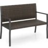 Gartenbank Rattan Outdoor Sitzbank mit Rückenlehne & Armlehnenfür 2 Personen Braun