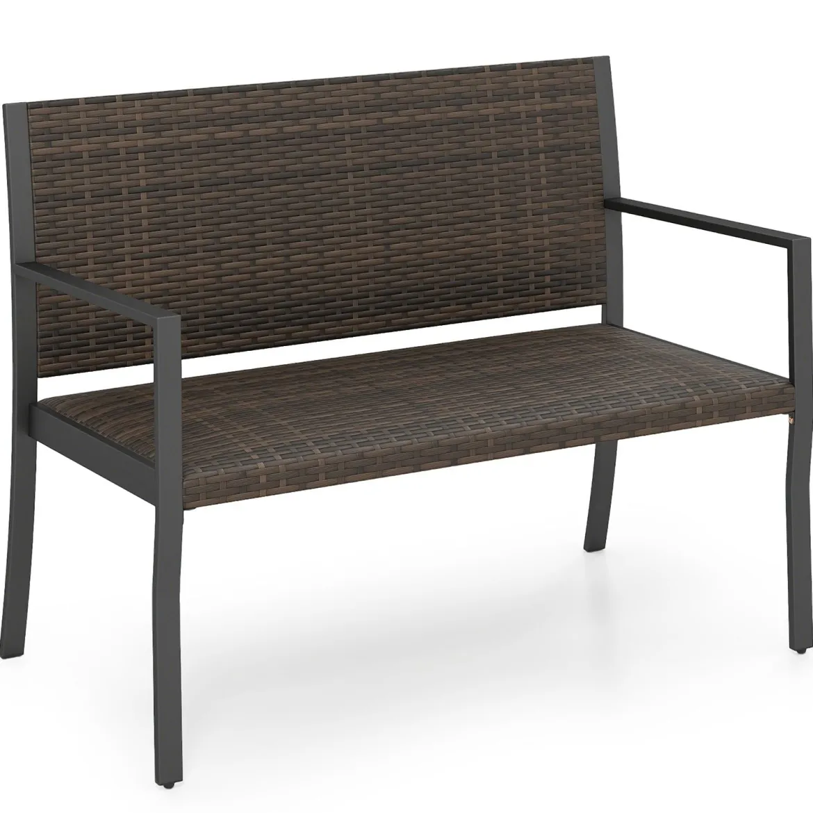 Gartenbank Rattan Outdoor Sitzbank mit Rückenlehne & Armlehnenfür 2 Personen Braun
