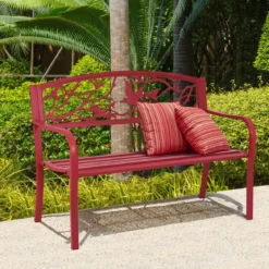 Gartenbank 3-Sitzer Parkbank Eisenbank mit Rückenlehnen Rot 127 x 60 x 88 cm