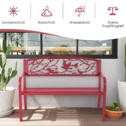 Gartenbank 3-Sitzer Parkbank Eisenbank mit Rückenlehnen Rot 127 x 60 x 88 cm