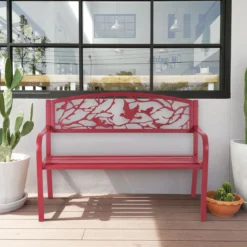 Gartenbank 3-Sitzer Parkbank Eisenbank mit Rückenlehnen Rot 127 x 60 x 88 cm