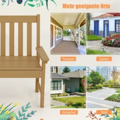 Gartenbank wetterfest Allwetter-Sitzbank aus HDPE Parkbank für 2-3 Sitzer Braun/Schwarz/Grau/Weiß