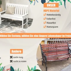 Gartenbank wetterfest Allwetter-Sitzbank aus HDPE Parkbank für 2-3 Sitzer Braun/Schwarz/Grau/Weiß