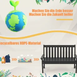 Gartenbank wetterfest Allwetter-Sitzbank aus HDPE Parkbank für 2-3 Sitzer Braun/Schwarz/Grau/Weiß