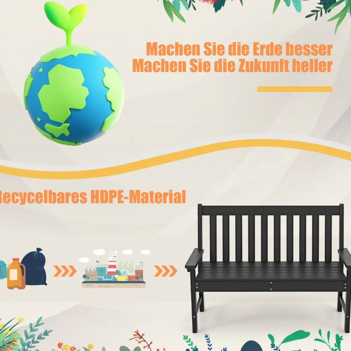 Gartenbank wetterfest Allwetter-Sitzbank aus HDPE Parkbank für 2-3 Sitzer Braun/Schwarz/Grau/Weiß