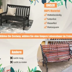 Gartenbank wetterfest Allwetter-Sitzbank aus HDPE Parkbank für 2-3 Sitzer Braun/Schwarz/Grau/Weiß