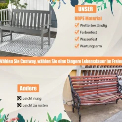 Gartenbank wetterfest Allwetter-Sitzbank aus HDPE Parkbank für 2-3 Sitzer Braun/Schwarz/Grau/Weiß