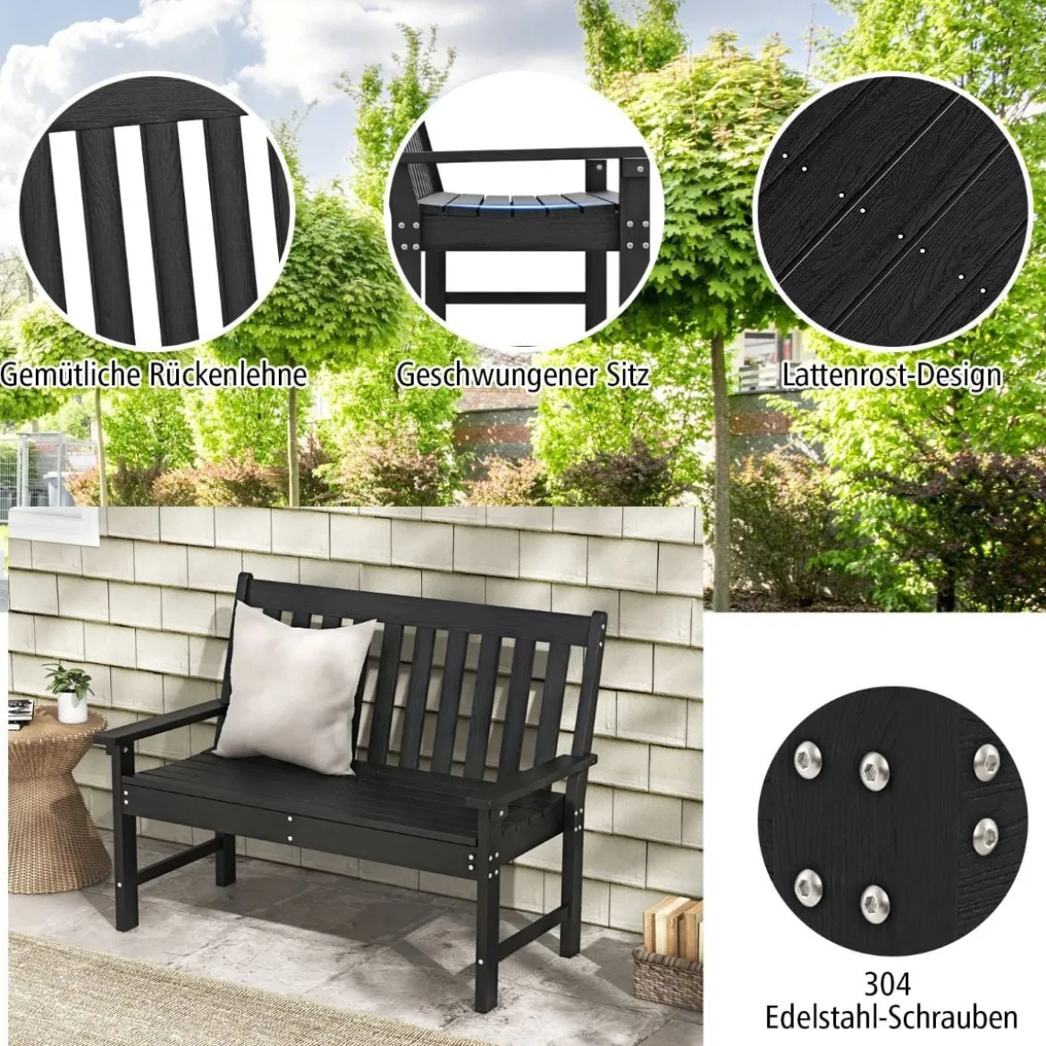 Gartenbank wetterfest Allwetter-Sitzbank aus HDPE Parkbank für 2-3 Sitzer Braun/Schwarz/Grau/Weiß