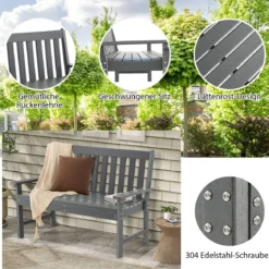 Gartenbank wetterfest Allwetter-Sitzbank aus HDPE Parkbank für 2-3 Sitzer Braun/Schwarz/Grau/Weiß