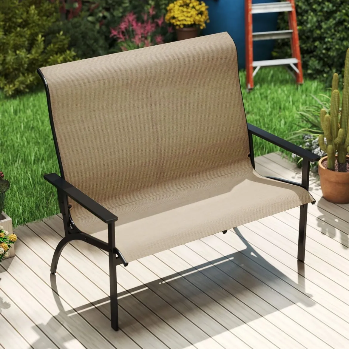 Gartenbank wetterfeste Balkontank mit hoher Rückenlehne & Armlehnen 2-Sitzer Sitzbank bis 400 kg belastbar 120 x 81 x 106 cm