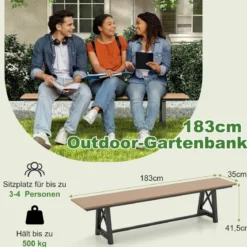 Gartenbank wetterfest 3-Sitzer Sitzbank bis 500 kg belastbar 183 x 35 x 41,5 cm Braun