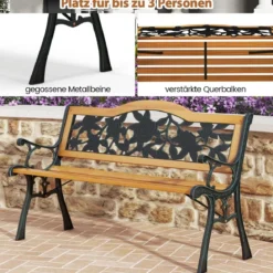 Gartenbank wetterfest 2-Sitzer Sitzbank mit Armlehnen Balkonbank Holzbank 126 x 52 x 76 cm