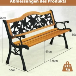 Gartenbank wetterfest 2-Sitzer Sitzbank mit Armlehnen Balkonbank Holzbank 126 x 52 x 76 cm