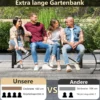 Gartenbank wetterfest 3-Sitzer Sitzbank bis 500kg belastbar 183 x 52 x 85 cm Braun