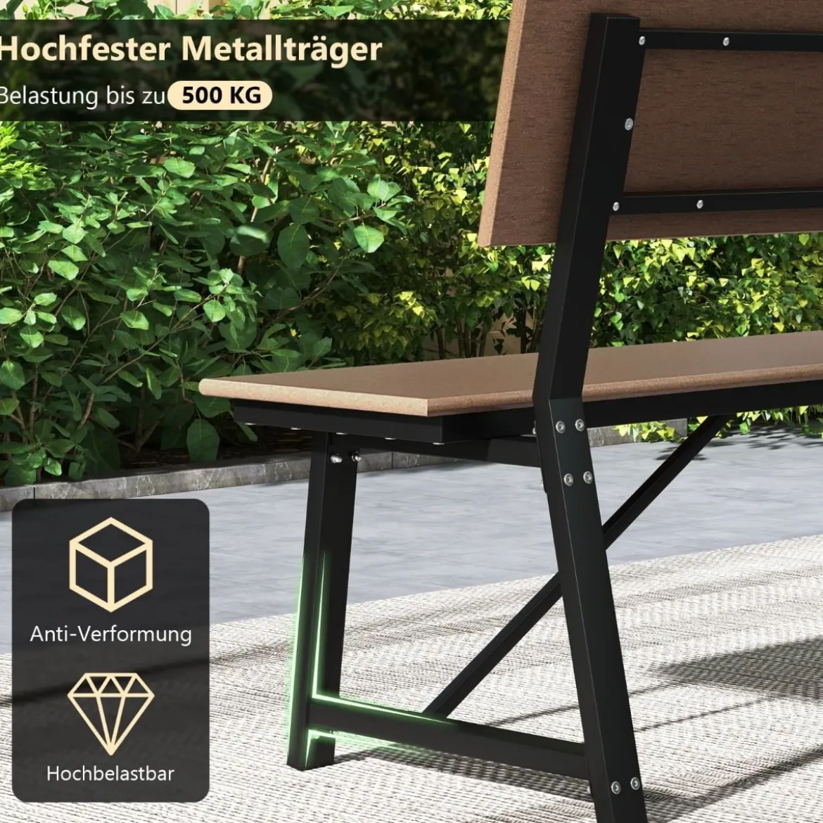 Gartenbank wetterfest 3-Sitzer Sitzbank bis 500kg belastbar 183 x 52 x 85 cm Braun