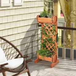 Gartenbeet Hochbeet aus Holz mit Spalier 45,5 x 36 x 113 cm Orange