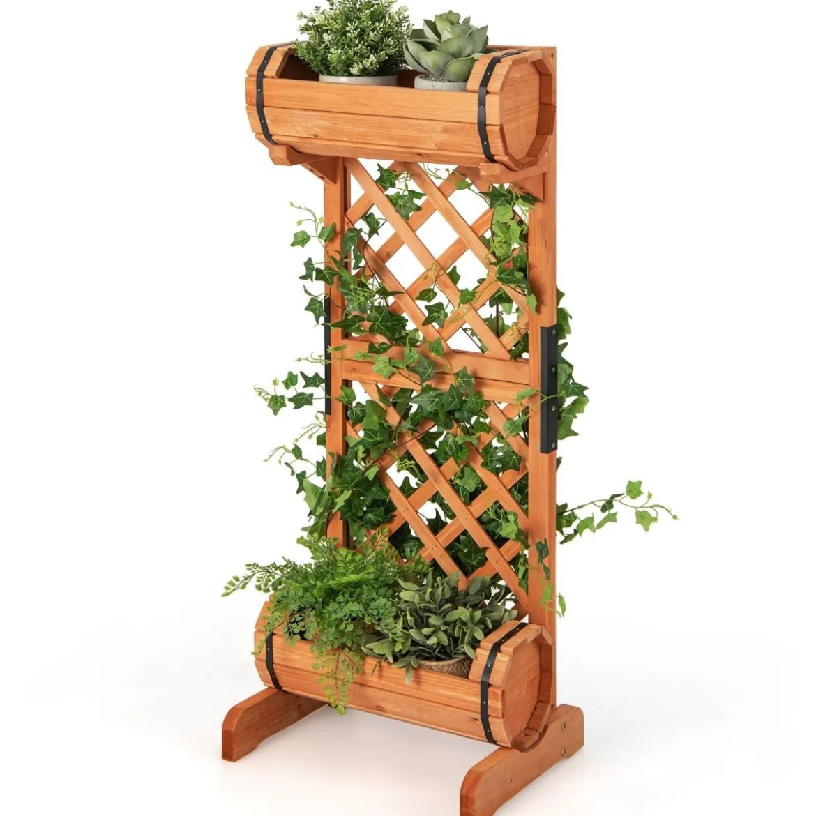 Gartenbeet Hochbeet aus Holz mit Spalier 45,5 x 36 x 113 cm Orange