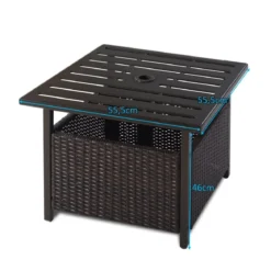 Garten Beistelltisch Rattan Gartentisch mit Schirmloch 55,5 x 55,5 x 46 cm Dunkelbraun
