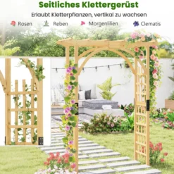 Gartenbogen aus Holz Rosenbogen für Kletterpflanzen Eleganter Hochzeitsbogen Natur