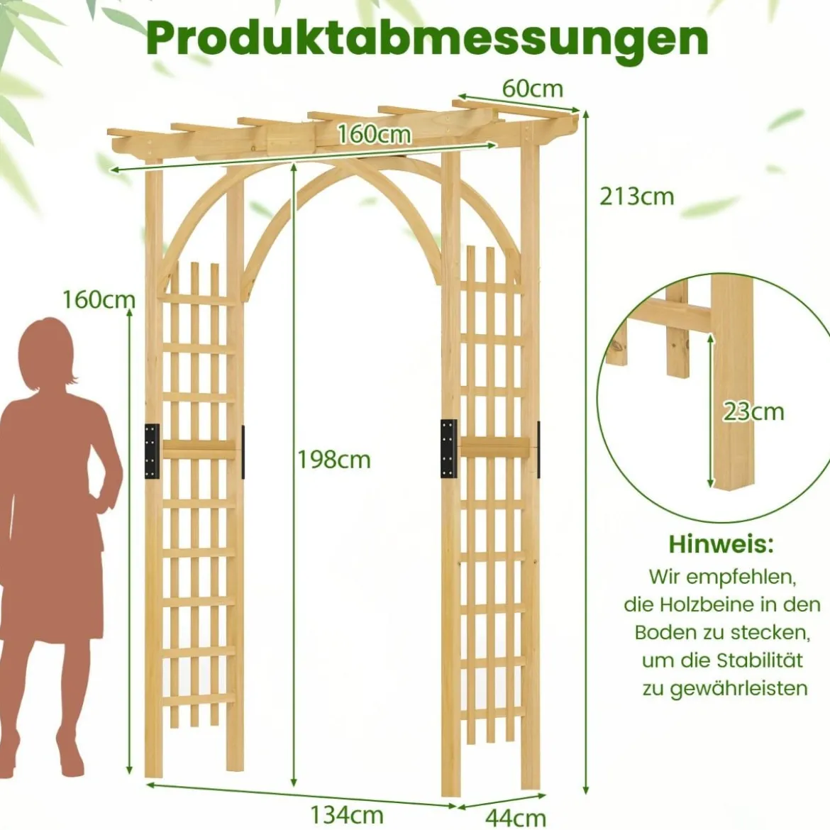 Gartenbogen aus Holz Rosenbogen für Kletterpflanzen Eleganter Hochzeitsbogen Natur