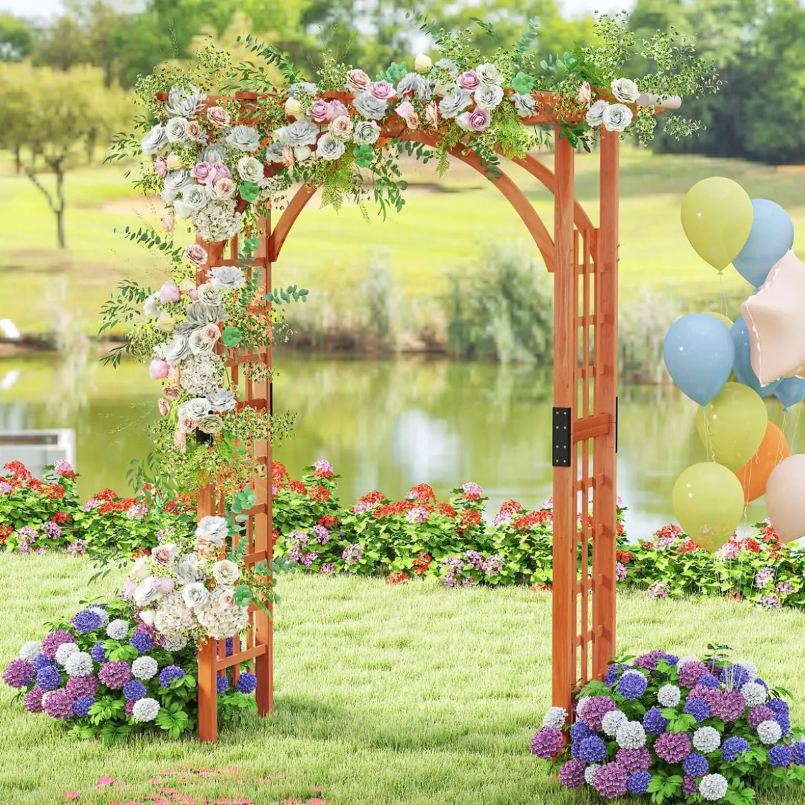 Gartenbogen aus Holz Rosenbogen für Kletterpflanzen Eleganter Hochzeitsbogen Natur