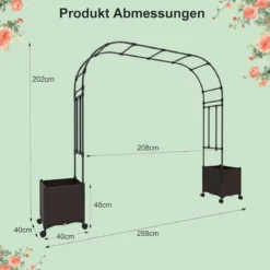 Gartenbogen Spalier mit 2 Pflanzkästen Outdoor Pergola Rankbogen Metall Deko Bogen