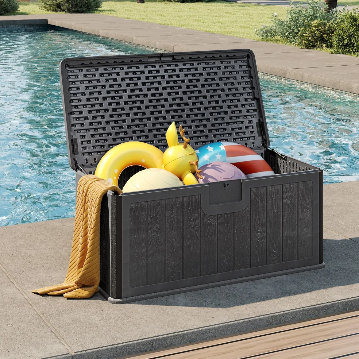Gartenbox 378 L Auflagenbox Wasserdicht für Garten mit Abschließbarem Deckel Aufbewahrungsbox für Kissen Grau