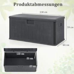 Gartenbox 378 L Auflagenbox Wasserdicht für Garten mit Abschließbarem Deckel Aufbewahrungsbox für Kissen Grau