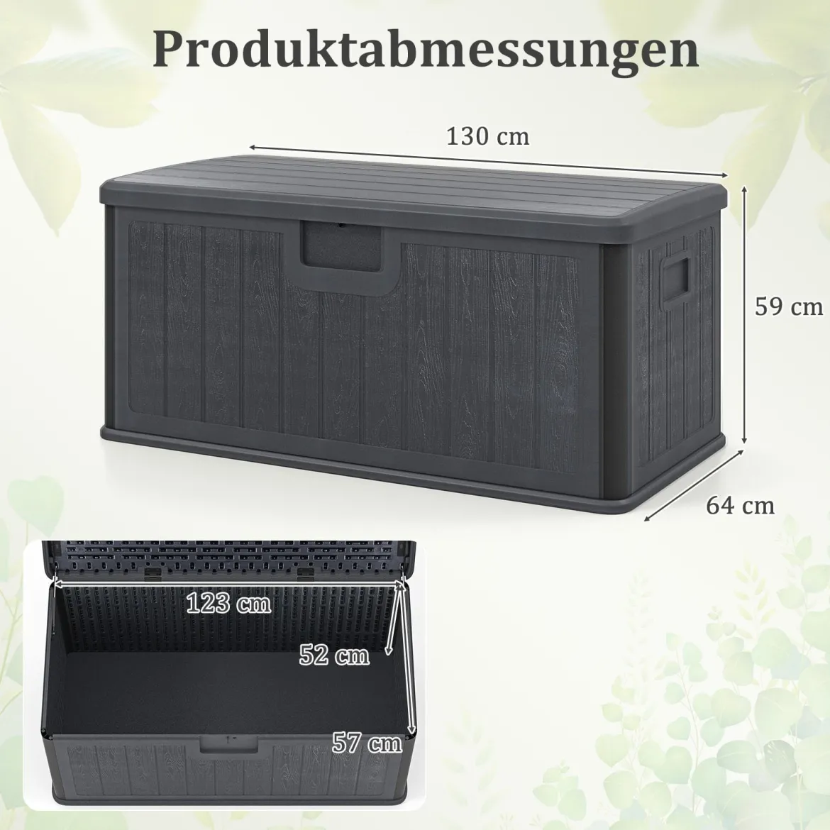 Gartenbox 378 L Auflagenbox Wasserdicht für Garten mit Abschließbarem Deckel Aufbewahrungsbox für Kissen Grau