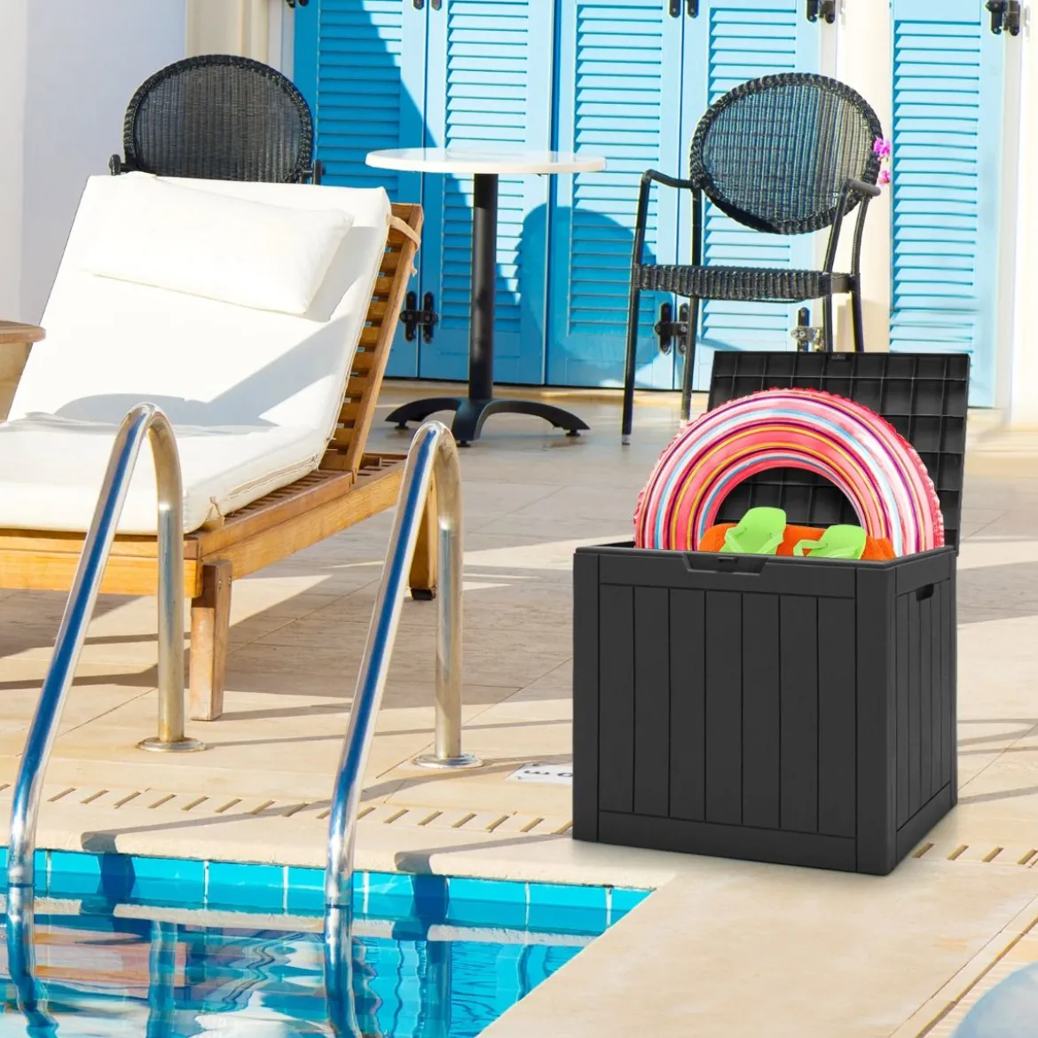 Gartenbox mit 114 L Kapazität abschließbarem Deckel & integrierten Griffen Schwarz
