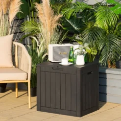 Gartenbox mit 114 L Kapazität abschließbarem Deckel & integrierten Griffen Schwarz