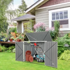 Gartenbox Wasserdicht Mülltonnenbox Garten Gerätebox Metall Dunkelgrau 173 x 97x 134 cm