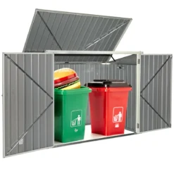 Gartenbox Wasserdicht Mülltonnenbox Garten Gerätebox Metall Dunkelgrau 173 x 97x 134 cm