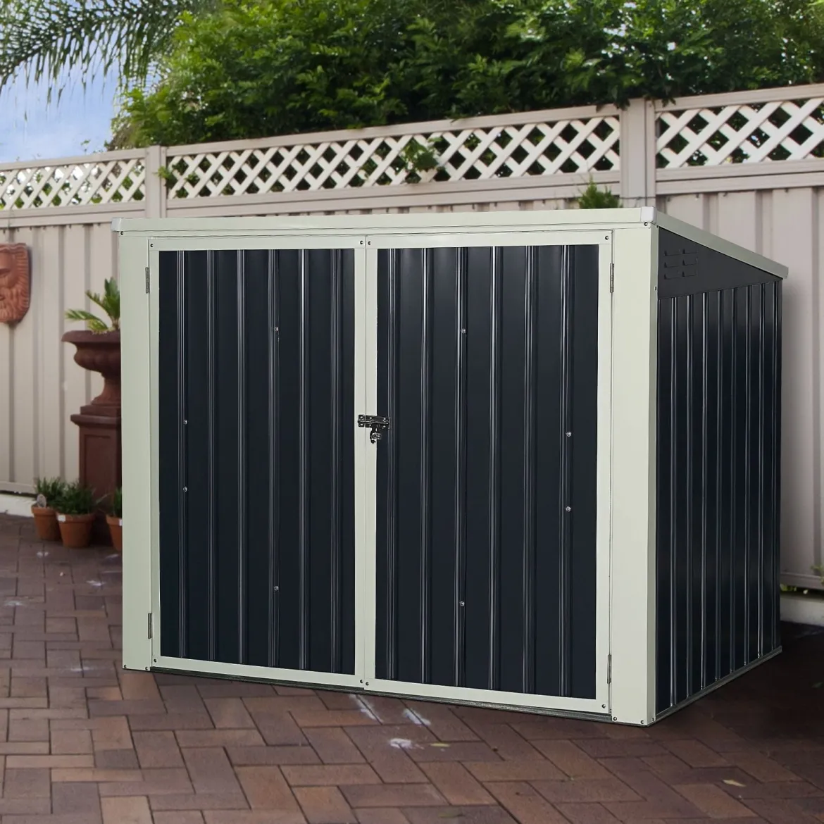 Gartenbox Wasserdicht Mülltonnenbox Garten Gerätebox Metall Dunkelgrau 173 x 97x 134 cm
