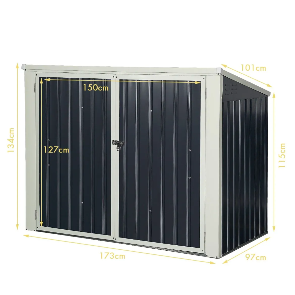 Gartenbox Wasserdicht Mülltonnenbox Garten Gerätebox Metall Dunkelgrau 173 x 97x 134 cm