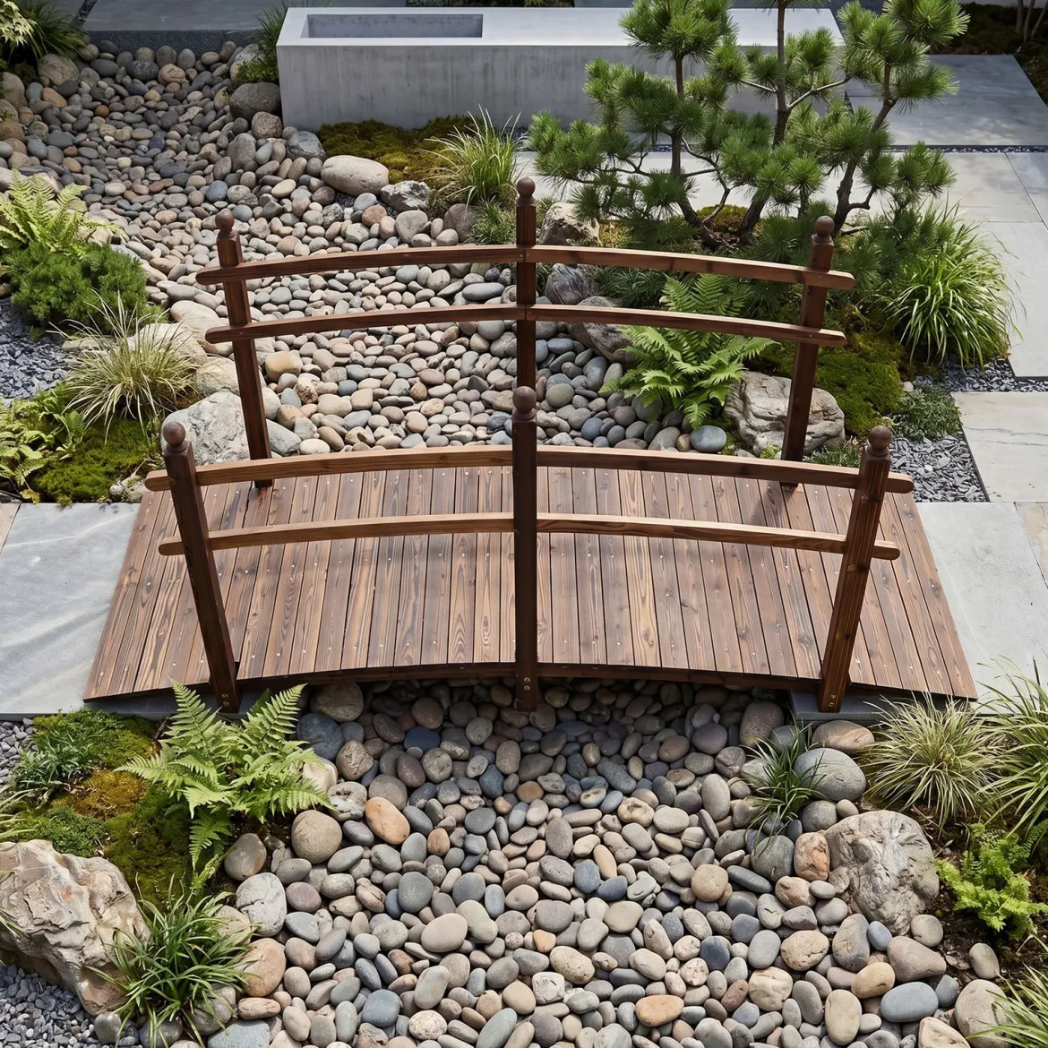Gartenbrücke aus Tannenholz Bogenbrücke mit Geländer Wetterfest 500kg Tragkraft 230 x 73 x 108 cm