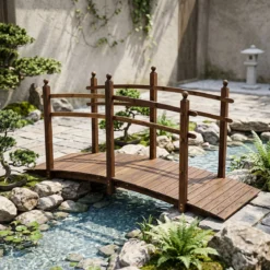 Gartenbrücke aus Tannenholz Bogenbrücke mit Geländer Wetterfest 500kg Tragkraft 230 x 73 x 108 cm