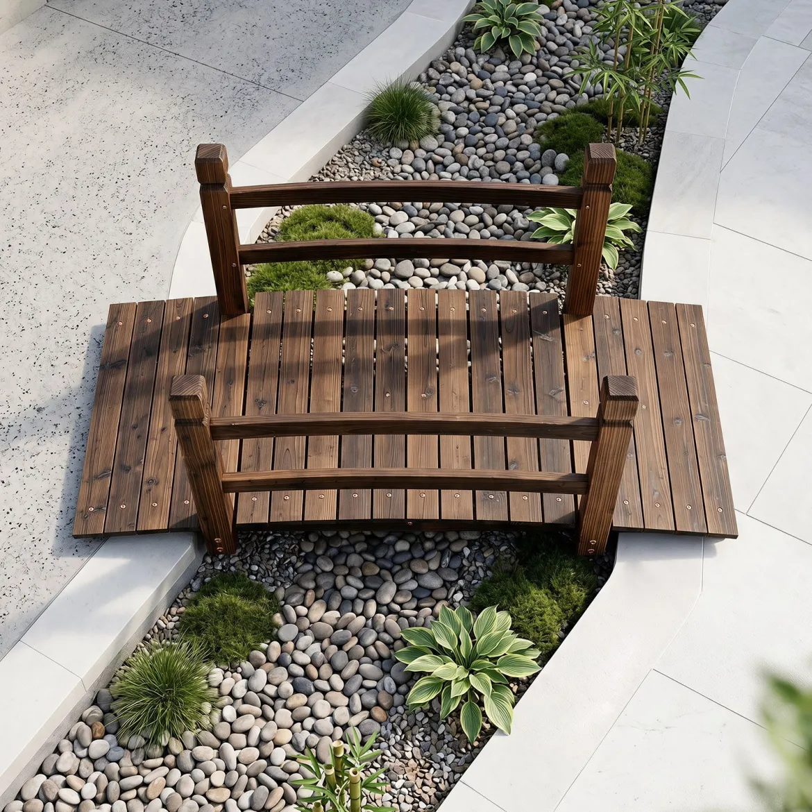 Gartenbrücke aus Tannenholz Bogenbrücke mit Geländer Wetterfest 500kg Tragkraft 125 x 68 x 47 cm